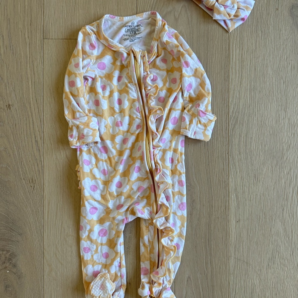 Caden Lane Pink and Yellow Floral Footie